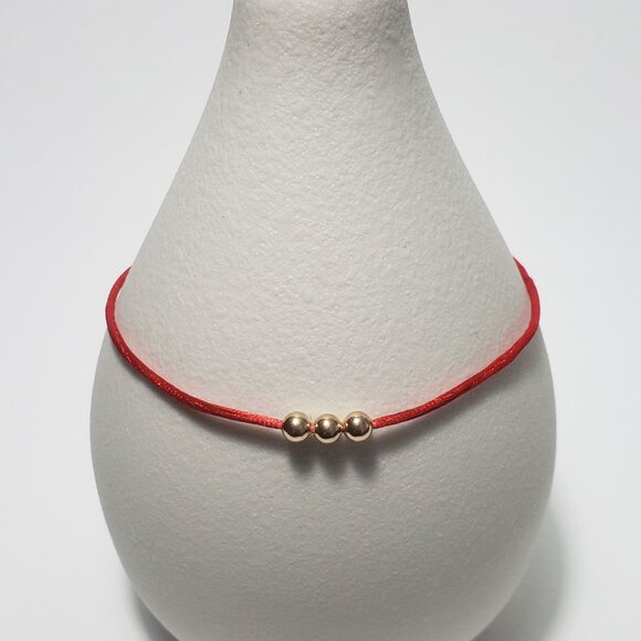 14K Solid GOLD Beads Red String Kabbalah Bracelet Protection Good Luck - Picture 3 of 5